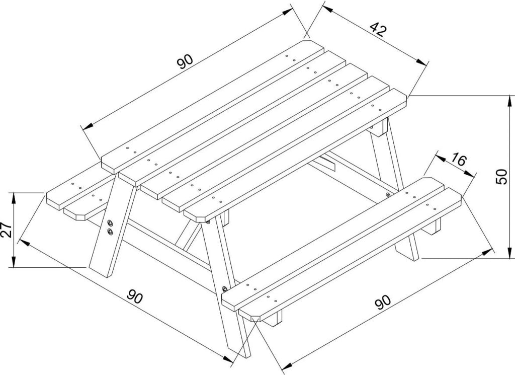 Tavolo da picnic per bambini in legno L90xL90xA50 cm - Timbela M018-1