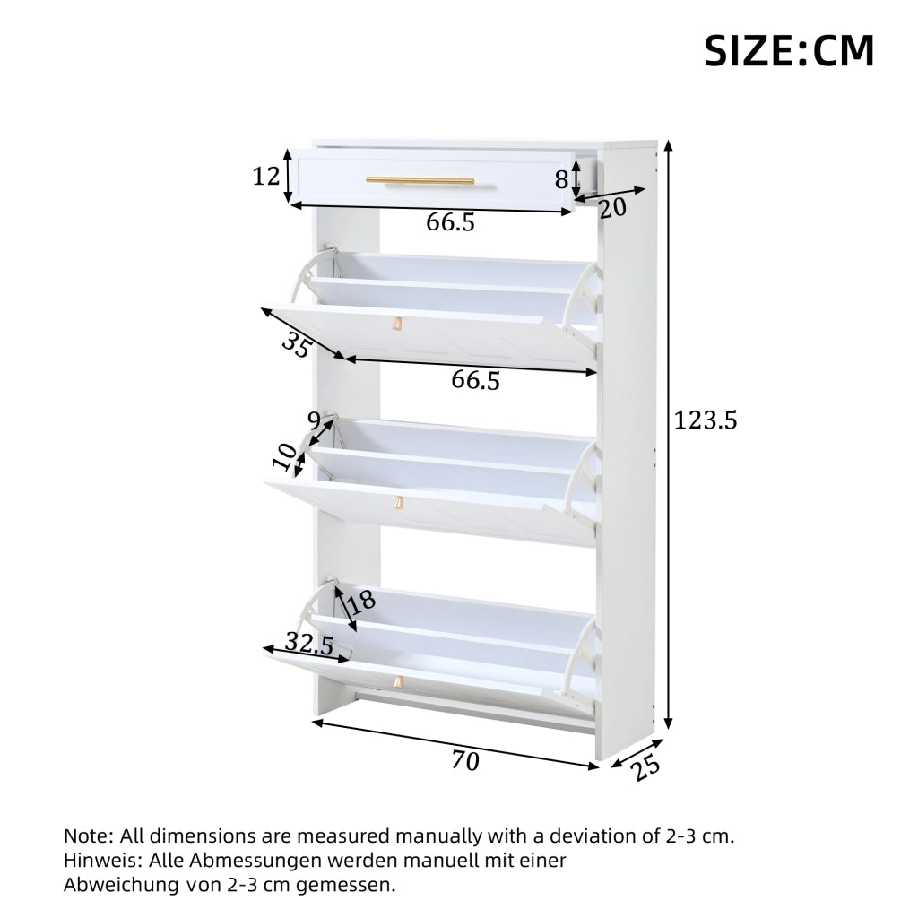 Scarpiera 70x25x123.5 cm con 6 ripiani e 1 cassetto in MDF bianco
