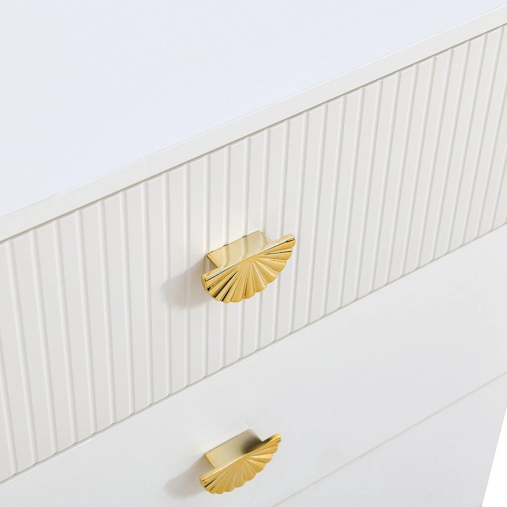 Set Cassettiera e Specchio, 6 Cassetti ¨C MINIMAL ¨C Bianco e Oro, Specchio 80x80 cm