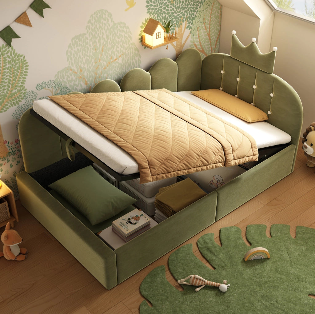 Letto da giorno 90x200 cm a L con contenitore idraulico; velluto verde