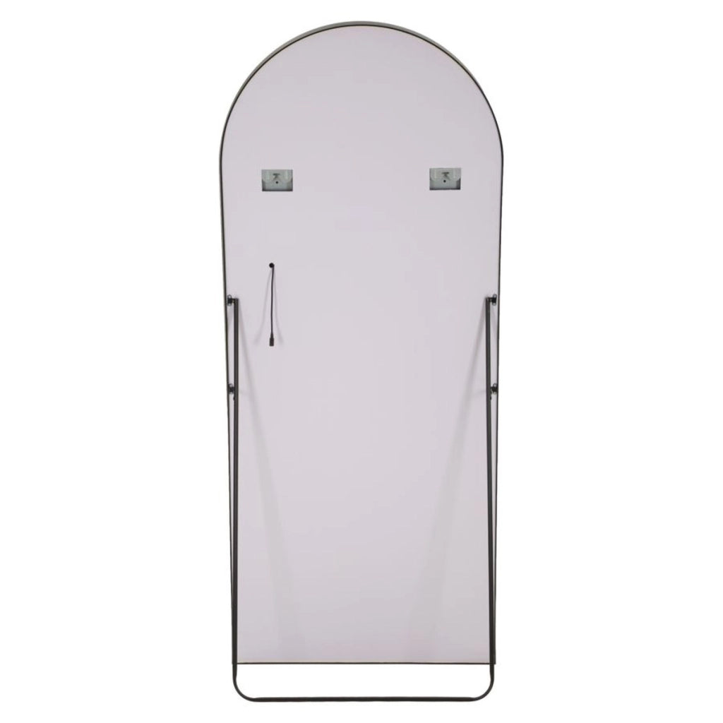 Specchio da terra ad arco con cornice nera e illuminazione LED
