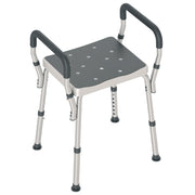 Sgabello per Doccia Regolabile con Braccioli e Fori di Drenaggio in Alluminio, 52x45x57-69 cm, Grigio
