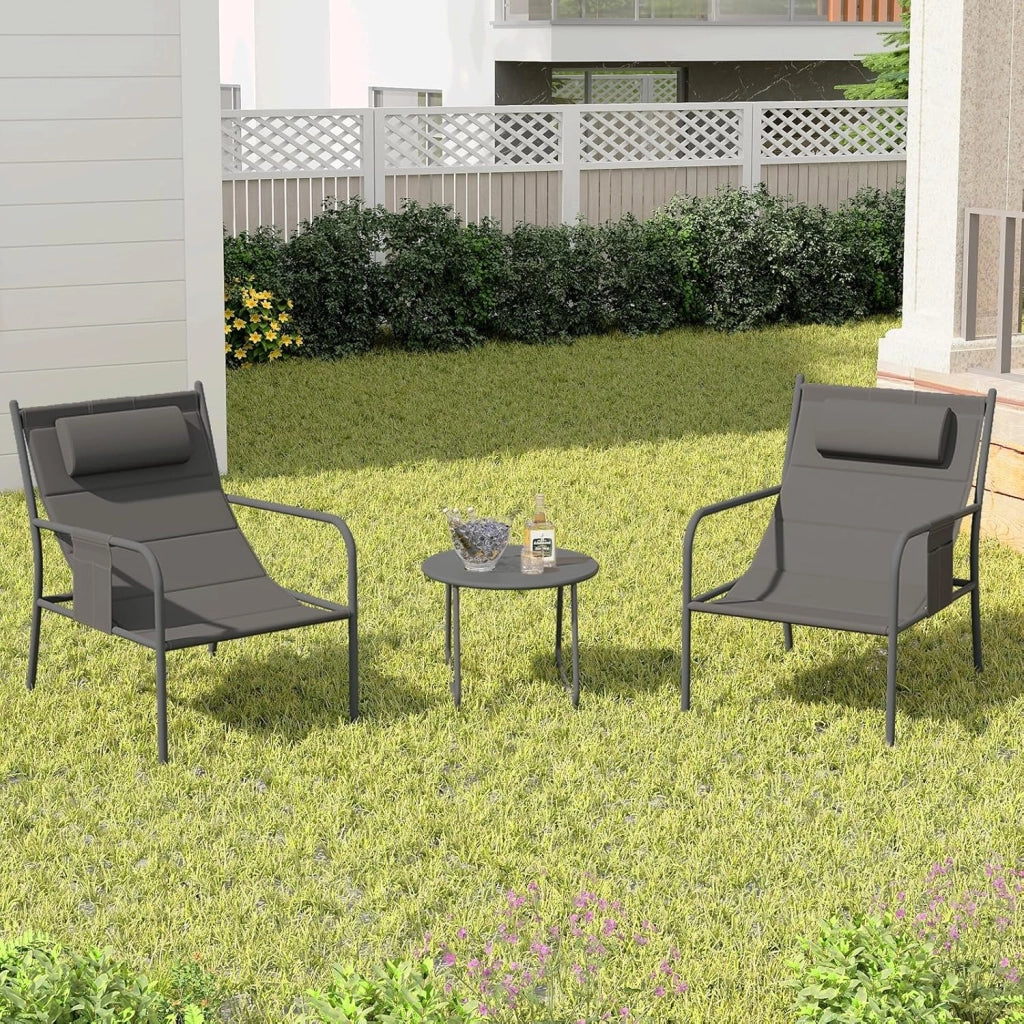 Set di 3 mobili da balcone con 2 sedie da giardino e tavolino, set di mobili da giardino in ferro e tessuto, set da giardino per balcone e terrazza