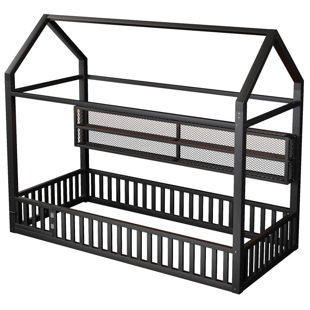 Letto a Piattaforma con LED e Recinzione ¨C MINIMAL ¨C Nero 90x200