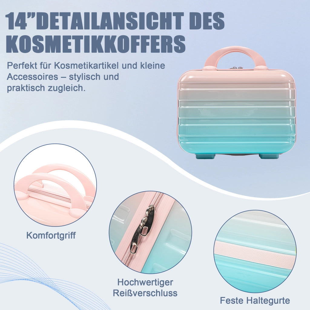 Carrello pieghevole set da viaggio con 4 valigie, ruote girevoli e lucchetto a combinazione, pc rosa, 50.0 × 29.5 × 77.5 cm