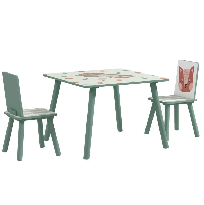 Tavolo per bambini con 2 sedie, verde, in legno