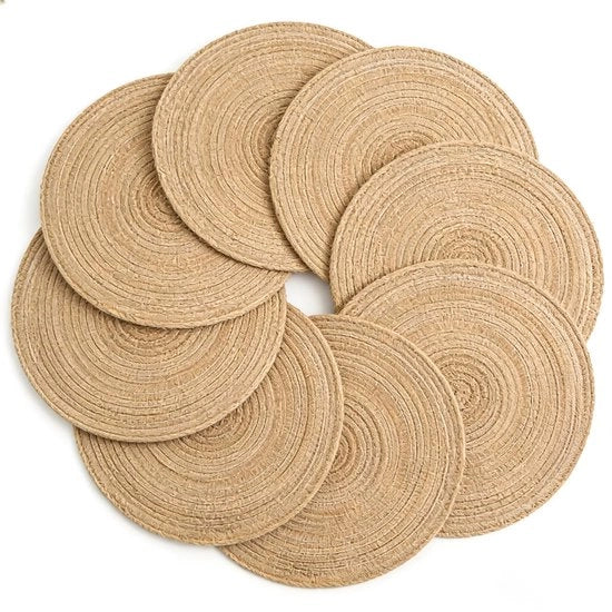 Set di piatti da tavola a rullo da 8 - Piatti da tavola rotondi - Tela di cotone intrecciata - Resistente al calore - Antiscivolo - 30 x 30 cm - Giallo miele - Sottopiedini per tavolo
