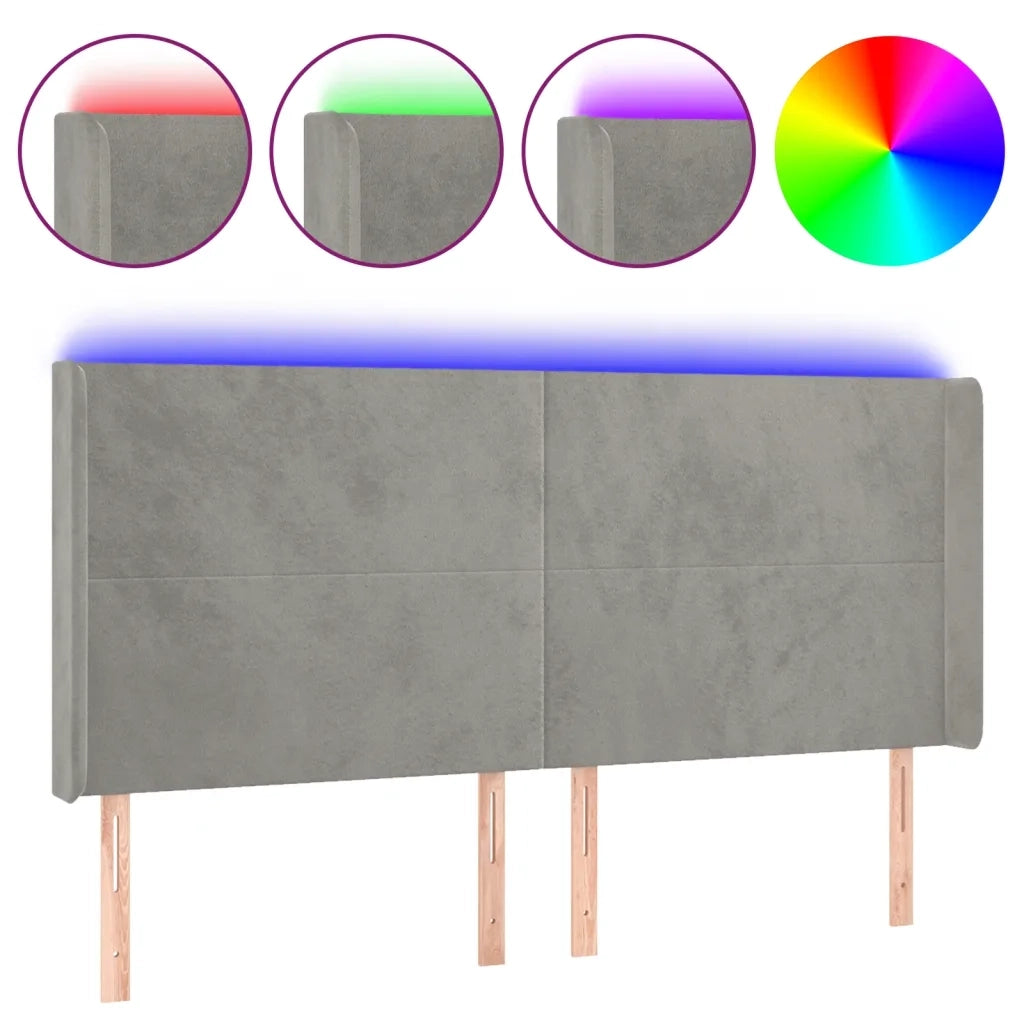 Testiera a LED-Testata con LED Grigio Chiaro 183x16x118/128 cm in Velluto 826980