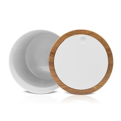 Pattumiera 5lt Bianco coperchio basculante dettagli effetto legno Blob