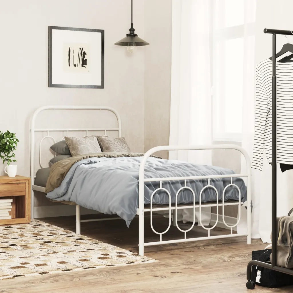 Letto singolo | Letto per adulti | Giroletto con Testiera e Pediera Metallo Bianco 90x200 cm