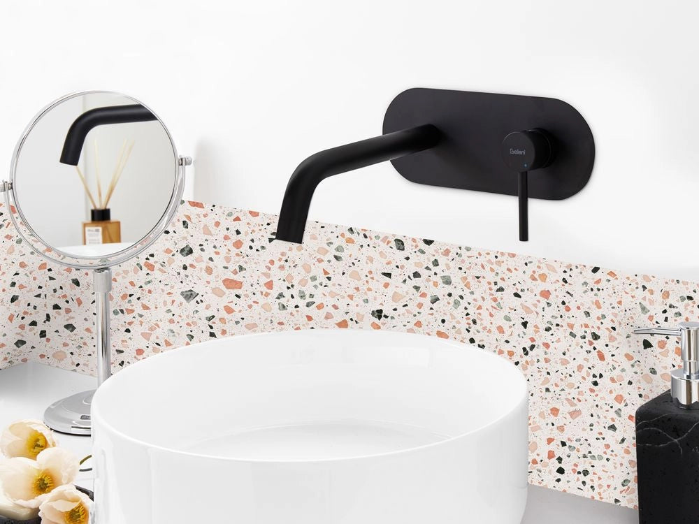 Rubinetto miscelatore per lavabo a parete in ottone nero monocomando bagno elegante