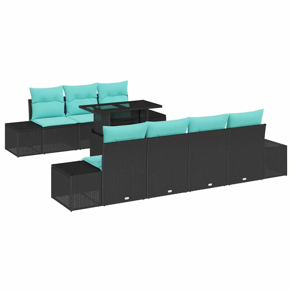 Set Divano da Giardino 8 pz 7-Numero di posti Nero e Turchese 3357869