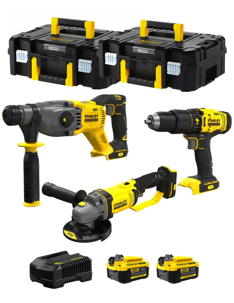 STANLEY FatMax Kit SVK301 (SFMCH900 + SFMCG400 + SFMCD711 + 2 x 4,0 Ah + Caricabatteria + 2 x TSTAK II)