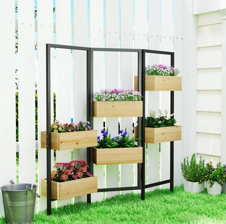 Fioriera divisoria pieghevole con 6 cassette in legno