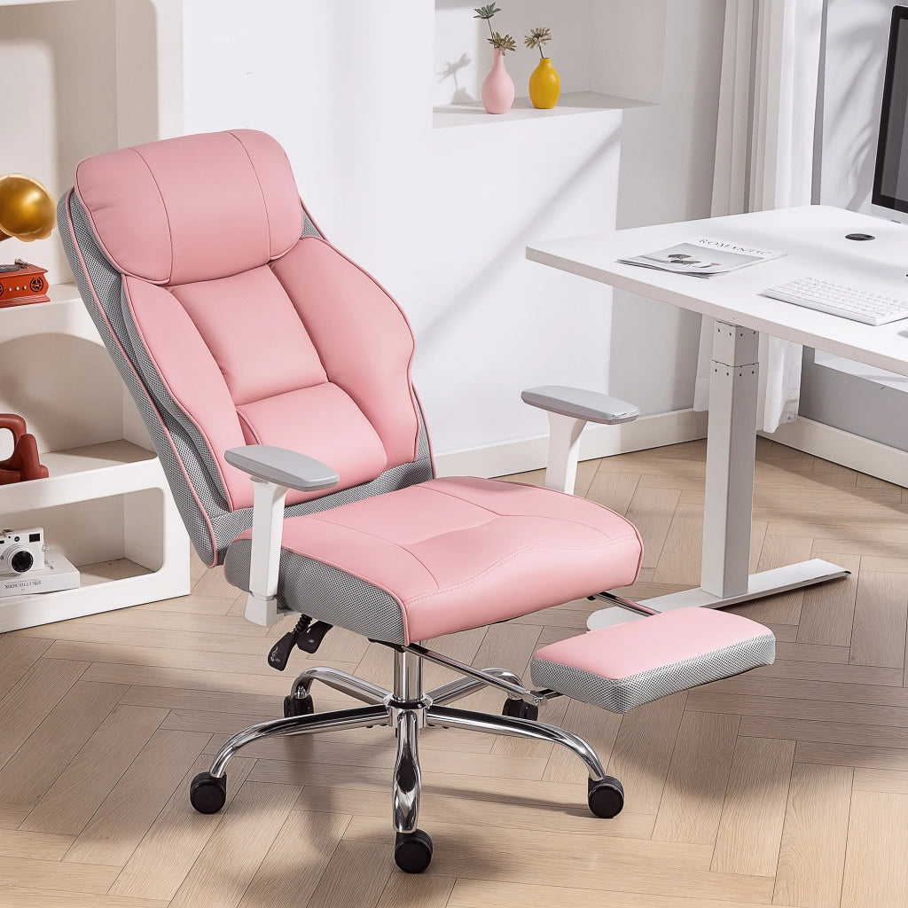 Sedia da Ufficio Ergonomica Rinforzata con Braccioli Regolabili, Poggiapiedi e Poggiatesta, Rosa
