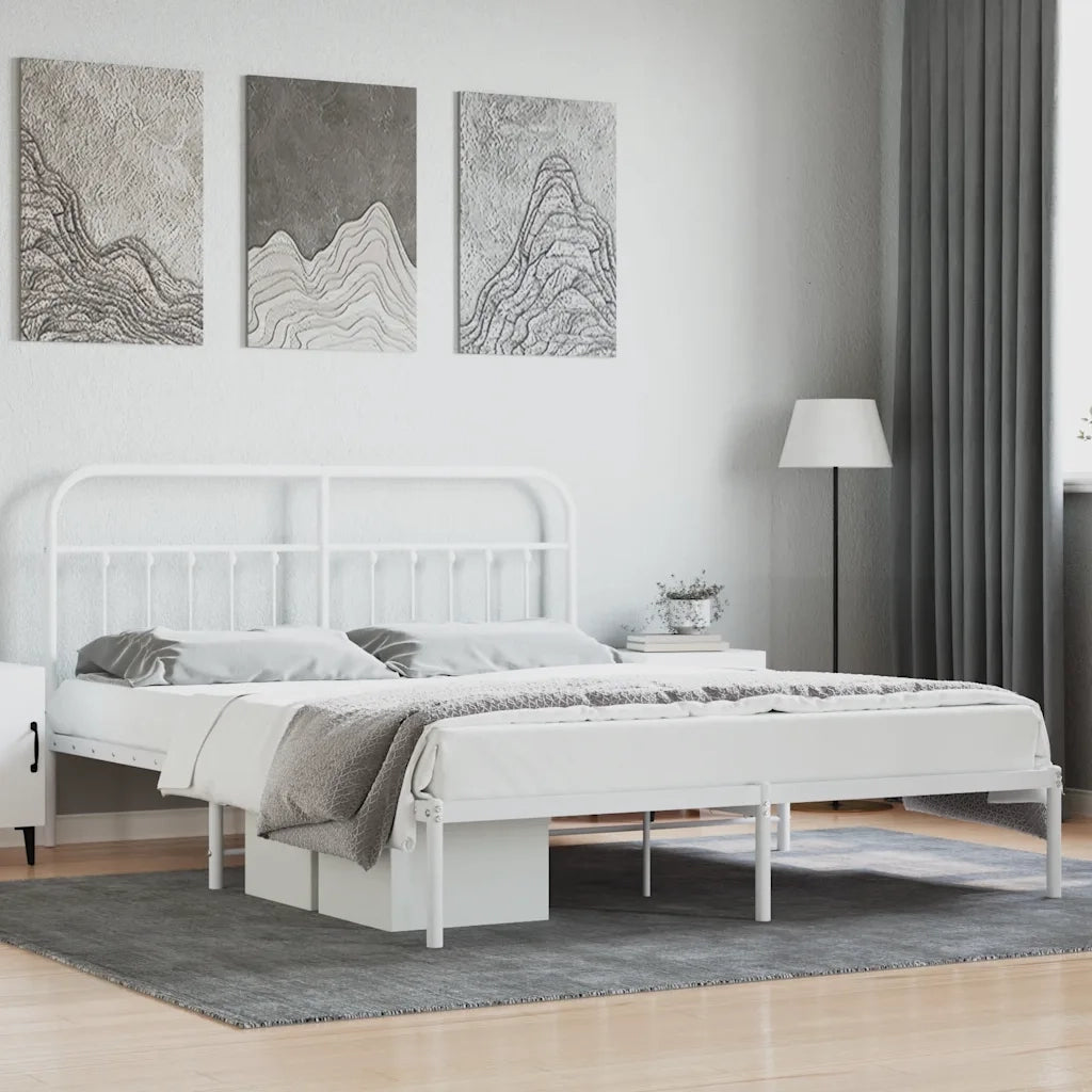 Giroletto con Testiera-Struttura Letto con testiera Metallo Bianco 160x200 cm 901407