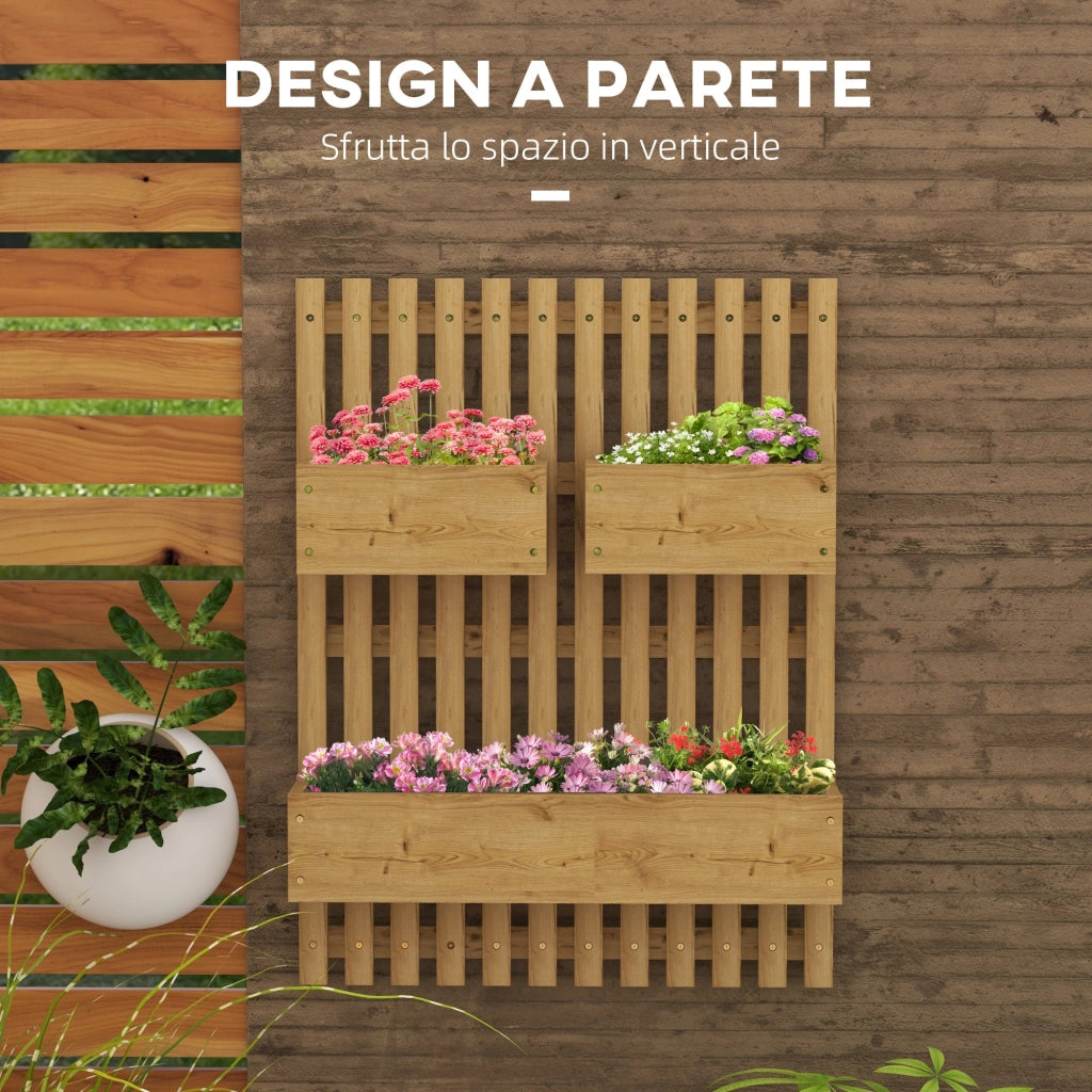 Fioriera Verticale a Doghe 60x16x80 cm con 3 Vasi Rimovibili in Legno di Abete Marrone Bruciato
