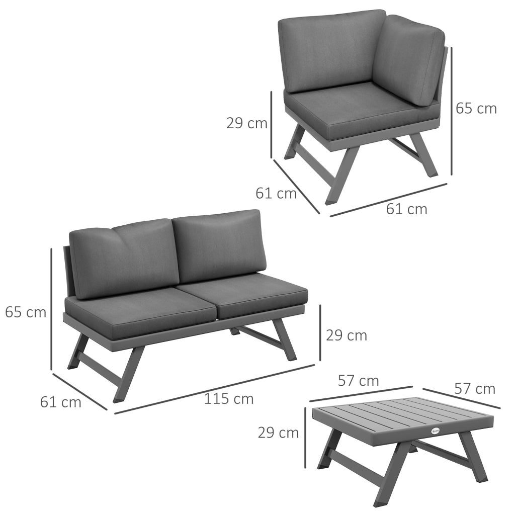 Set divano angolare esterno 4 pezzi con 2 divanetti, 1 poltrona e 1 tavolino ¨C zephmum ¨C polyrattan grigio