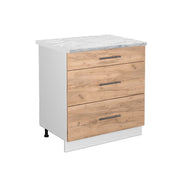 Mobiletto base per cucina Fame-Line Rovere dorato/Bianco 80 cm con 3 cassetti, PL Marmo Vicco
