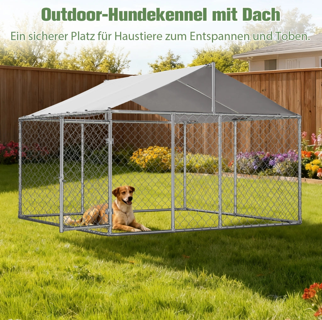 Recinto per cani 230x230x117 cm argento metallo con tetto