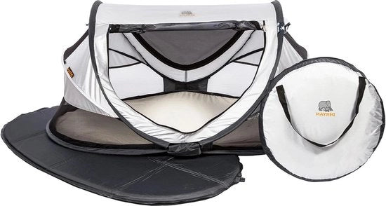 Letto da viaggio per bambini con materasso - fino a 45 anni - lettino per bambini con tenda - inclusa lanterna e valigia - argento - 136x84x62cm - lettino a due piazze