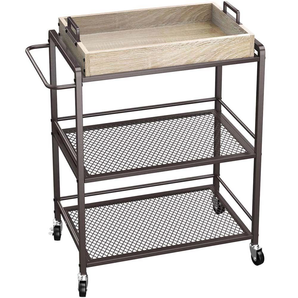 Carrello da Cucina con Ruote 65x33x91 cm Portaoggetti con 3 Ripiani Bronzo