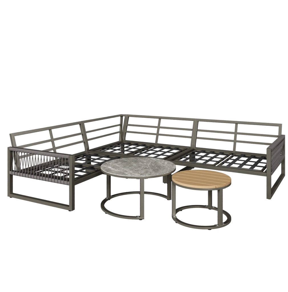 Salotto da giardino 123x68x86 cm; schienale alto e seduta profonda; metallo; grigio