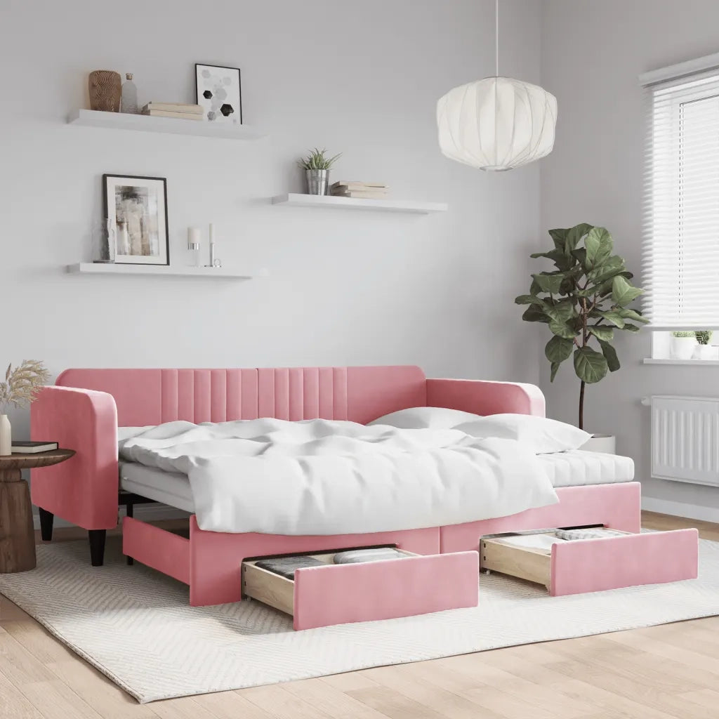 Divano Letto Estraibile con Cassetti Rosa 90x200 cm Velluto 3197138