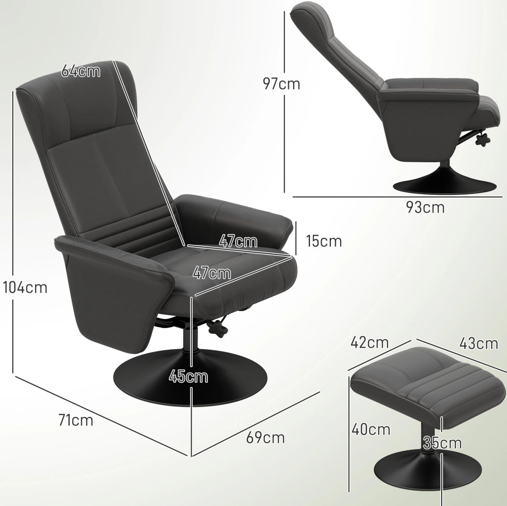 Poltrona relax girevole con poggiapiedi nera