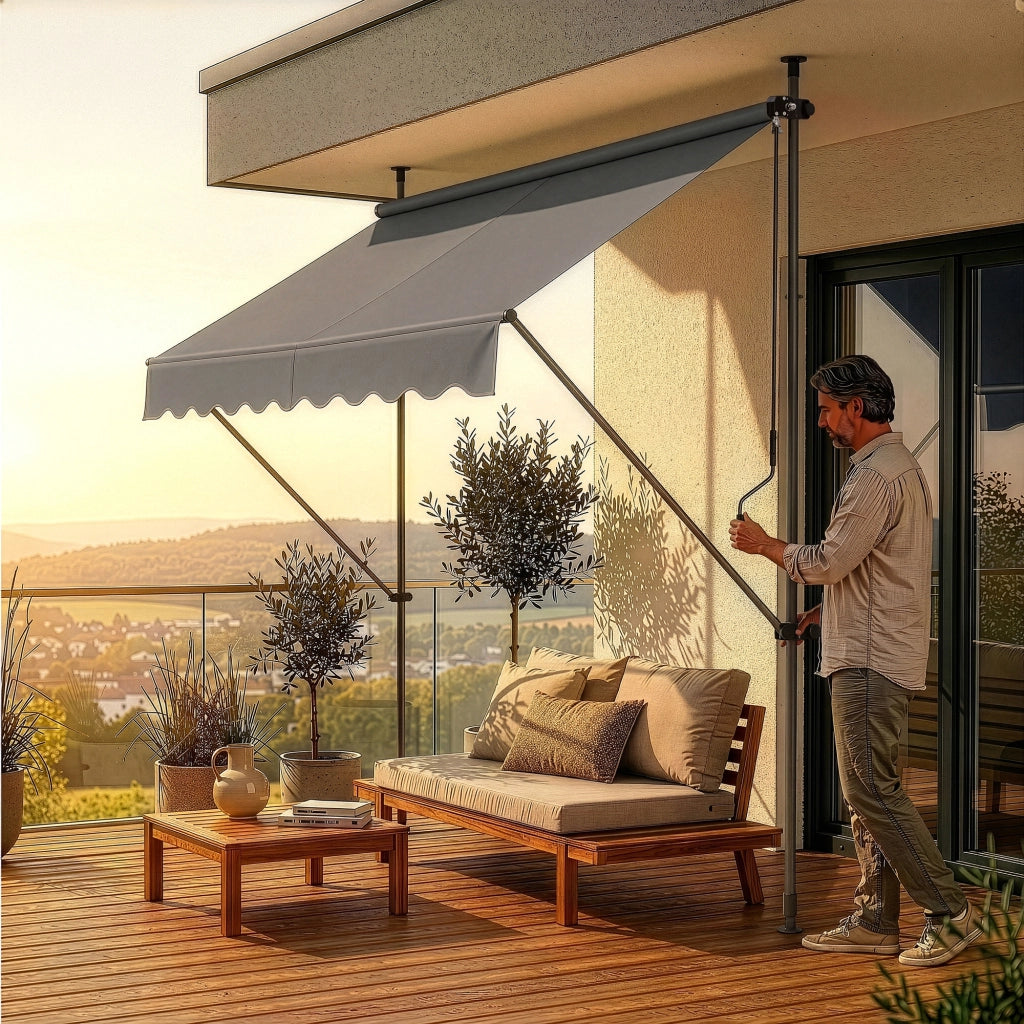 Tenda da Sole a Muro con Pali di Supporto Telescopici Parasole 150 x 120 cm (LxP) Grigio Medio pro.tec