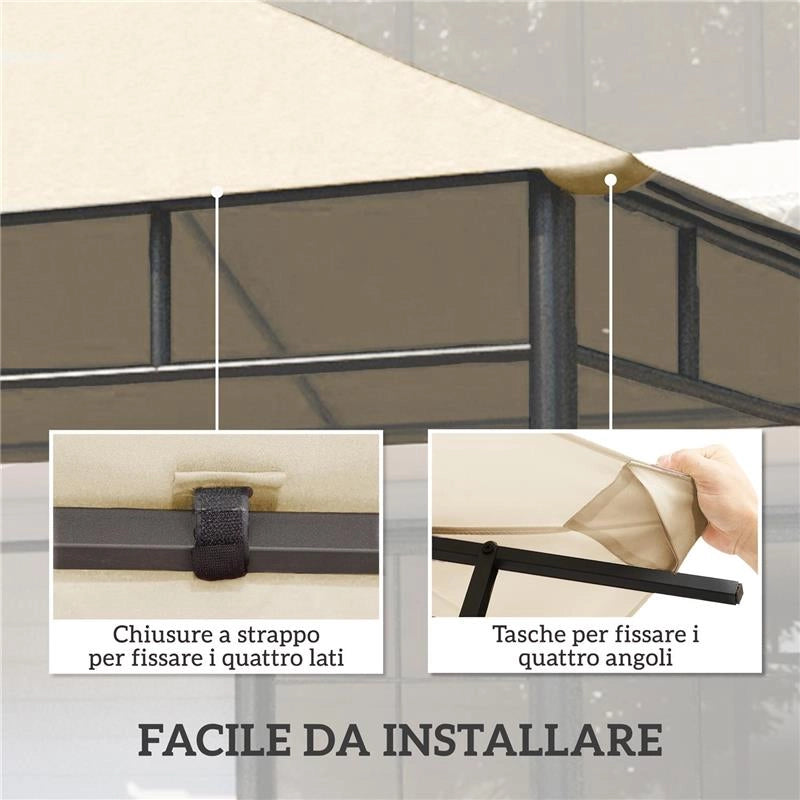 TETTO DI RICAMBIO PER GAZEBO 3X3M IN POLIESTERE CON PRESE D'ARIA E FORI DI DRENAGGIO, CREMA