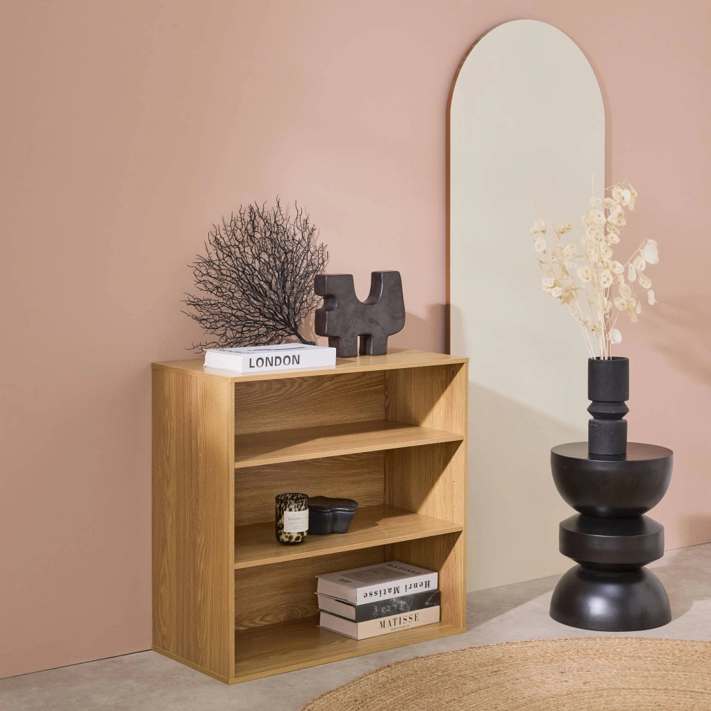 Libreria, modulo di stoccaggio in legno 2 mensole, quercia