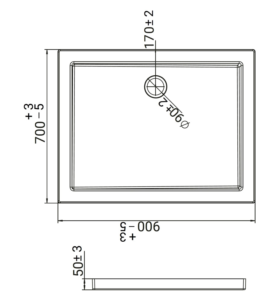Piatto doccia acrilico oceano 70 x 90 x 5
