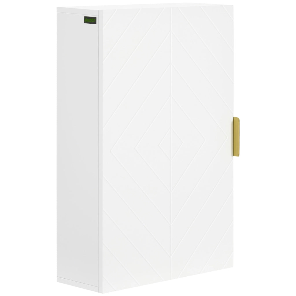 Pensile Mobile Bagno Sospeso con Anta Decorata 40x15x60 cm in MDF Bianco
