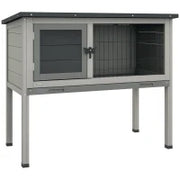 Conigliera Rialzata in Legno da Esterni con Tetto Apribile e Vassoio Estraibile, 84x43x70cm, Grigio