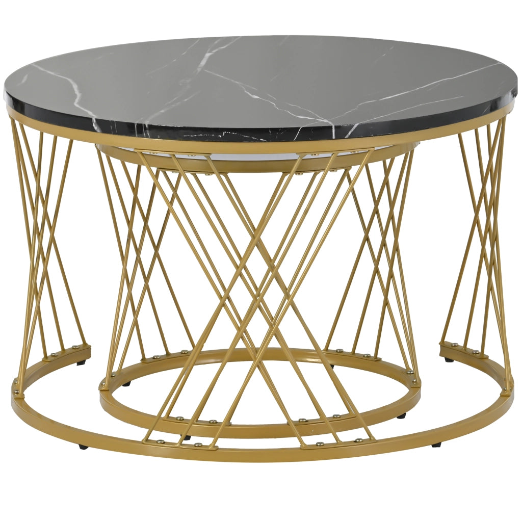 Tavolino da salotto moderno - Zephmum - Set di 2, cornice dorata, piano in marmo