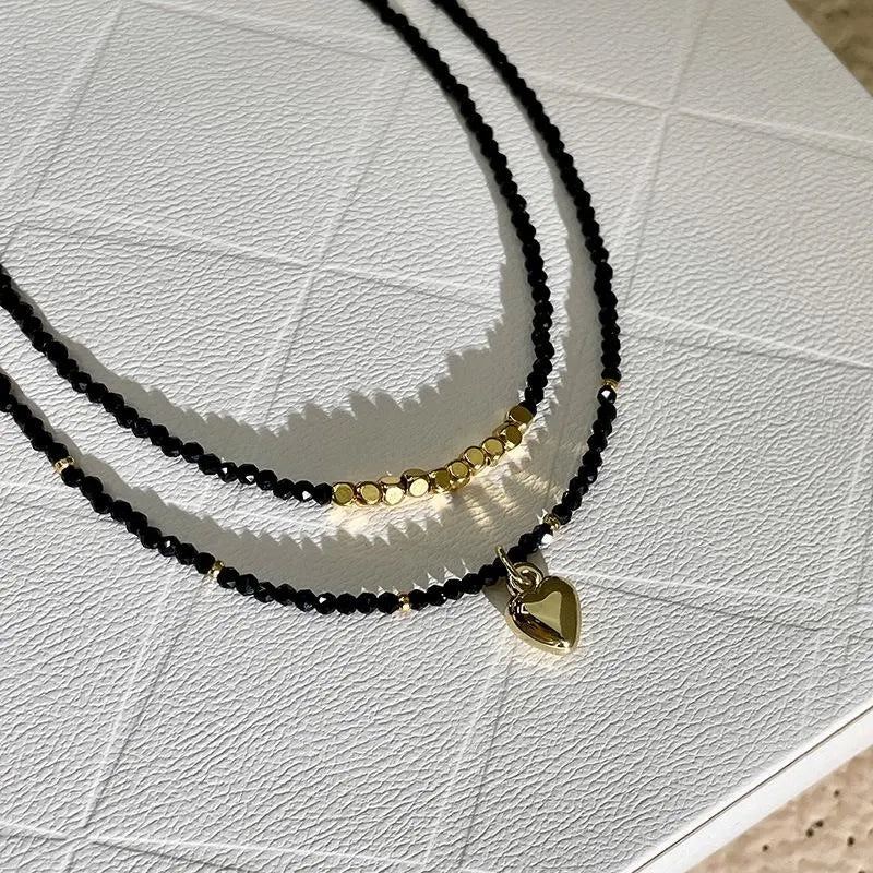 Collana a doppio strato fatta a mano con perline di cristallo nero, regalo d'amore per Natale e compleanno.