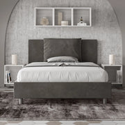 Letto imbottito Piazza e mezzo 130x200 cm Antea - Con rete,Microfibra,Grigio