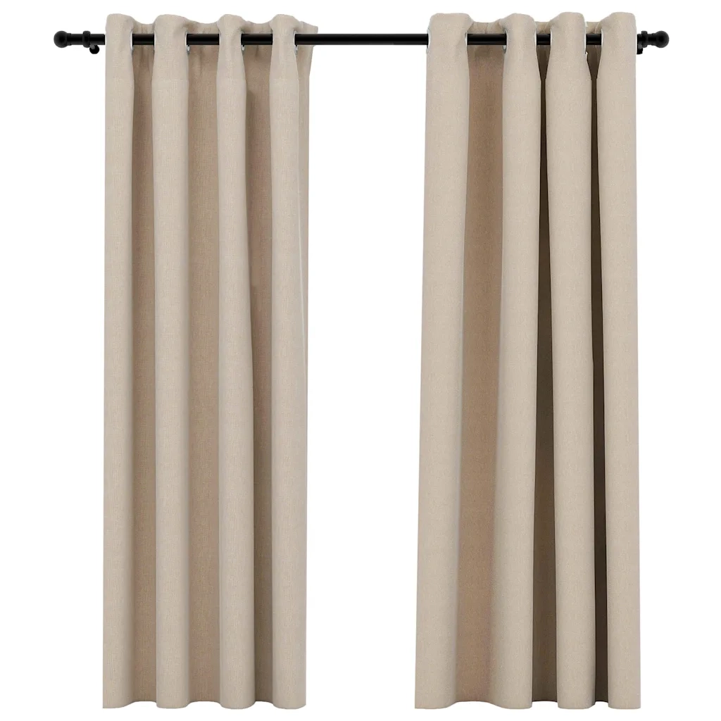 Tende Oscuranti | Tende Blackout Effetto Lino con Occhielli 2 pz Beige 140x175cm