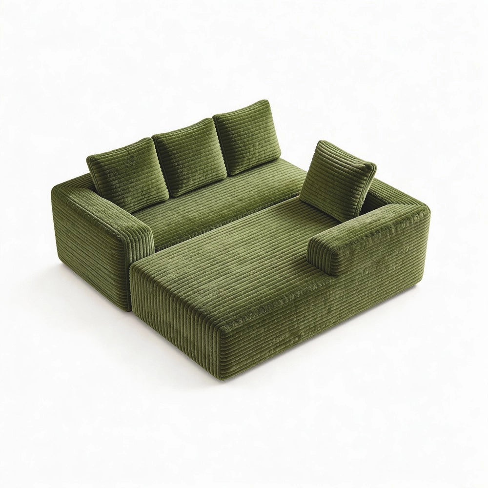 Divano angolare con Chaise Longue ¨C Minimal ¨C verde tessuto velluto morbidissimo