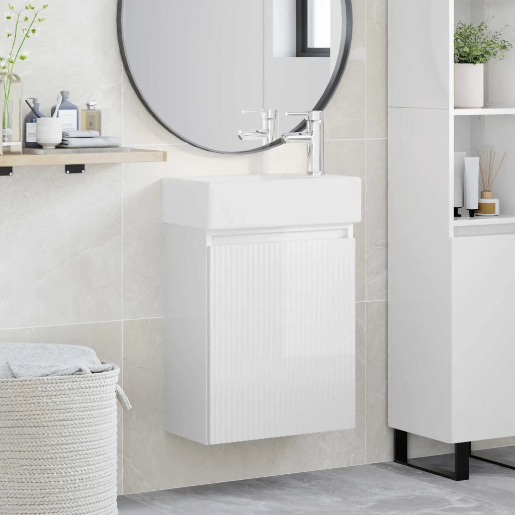 Mobile bagno con rubinetto Bianco Lucido 45,5 x 22,5 x 84 cm 889455