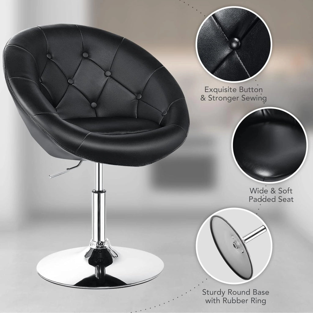 Vanity - Set da trucco regolabile in altezza, con barra posteriore rotonda trapuntata, struttura cromata, sedie moderne in pelle, colore: nero