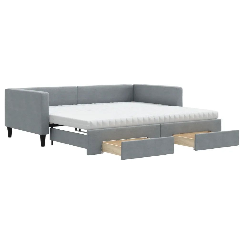 Divano Letto Estraibile Cassetti Grigio Chiaro 100x200 Tessuto
