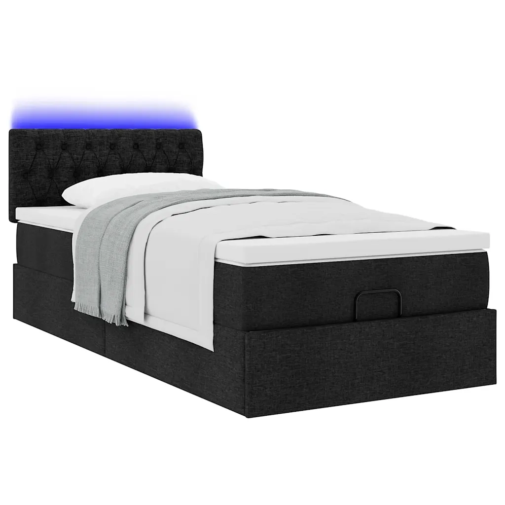 Pouf Letto con Materasso Nero 100x200 cm in Tessuto