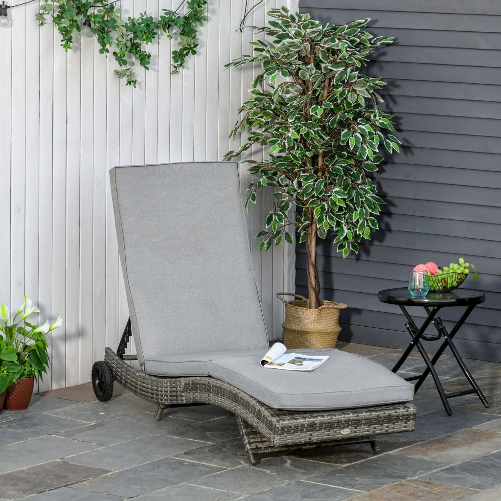 Lettino da giardino polyrattan con cuscini regolabile 5 posizioni ¨C zephmum ¨C grigio metallo 207x70x70 cm