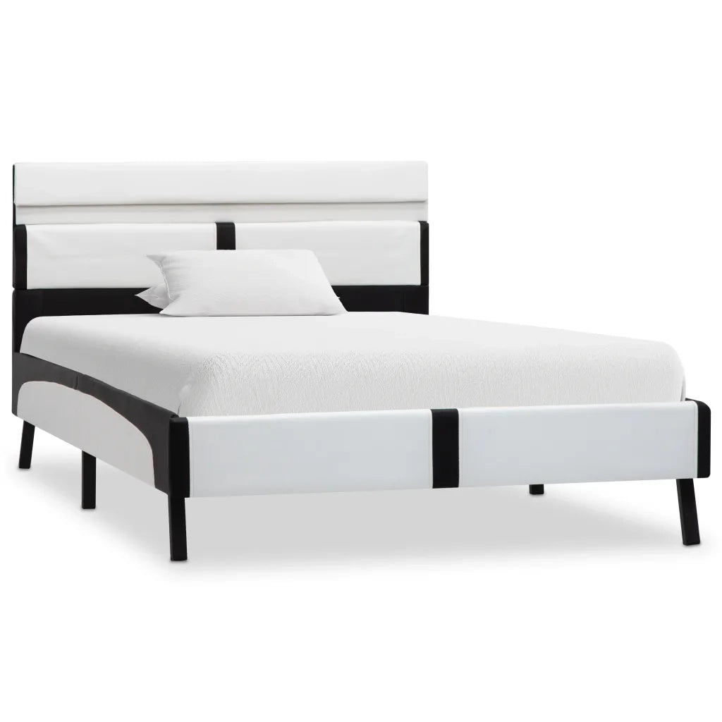 Letto singolo | Letto per adulti | Giroletto con LED Bianco e Nero in Similpelle 90x200 cm