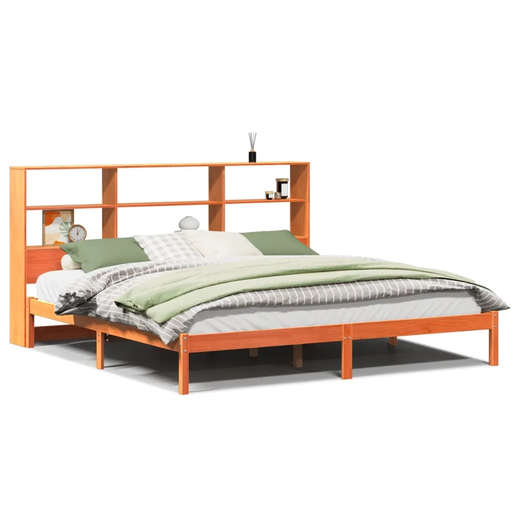 Letto matrimoniale | Letto per adulti | Letto Libreria senza Materasso Marrone Cera 200x200 cm in Pino