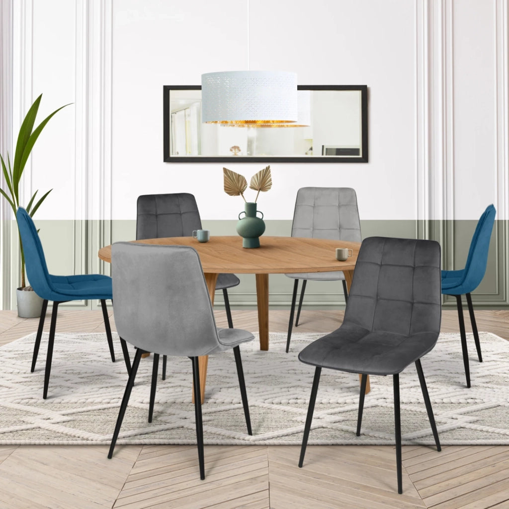 IDMarket - Set di 6 sedie MILA in velluto misto blu x2, grigio scuro x2, grigio chiaro x2