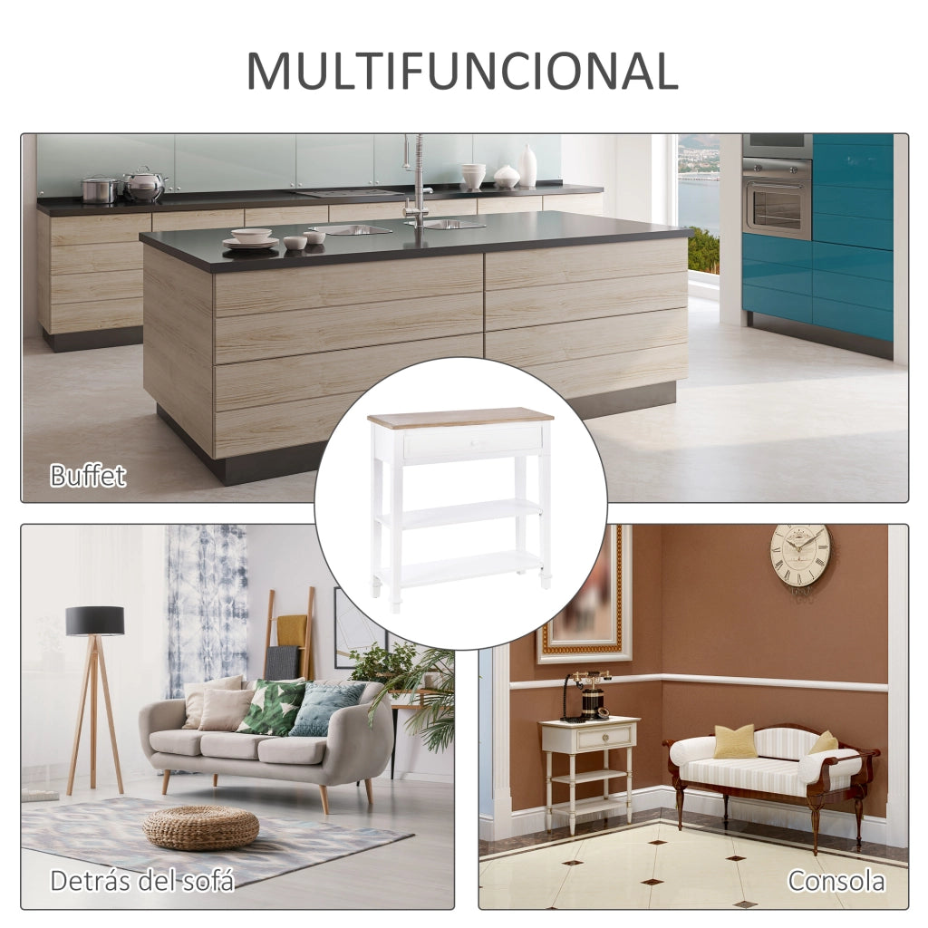 Tavolino da ingresso con 2 ripiani e cassetto ¨C zephmum ¨C 75.6x27.5x80.5 cm Bianco