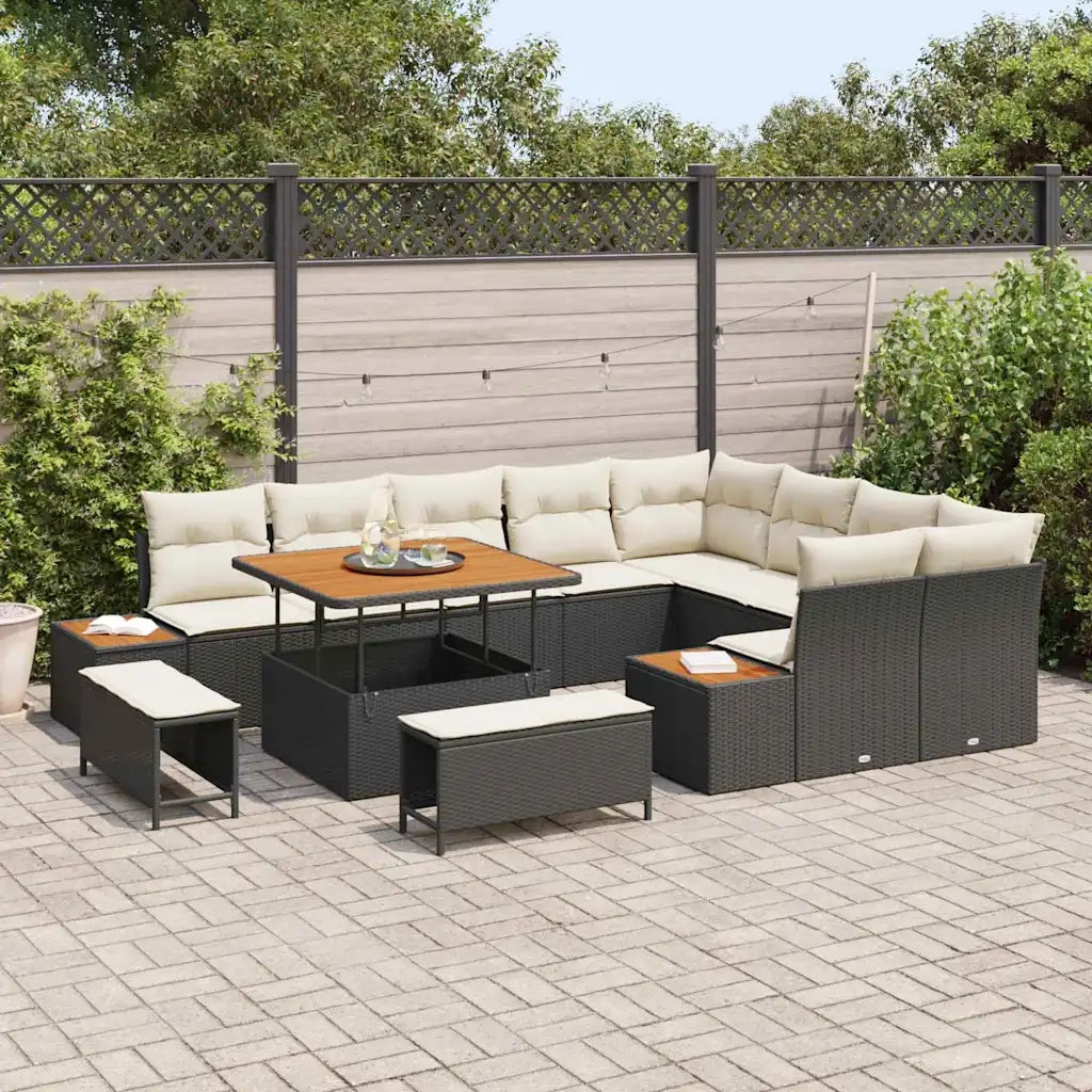 Set Divano da Giardino con cuscino 12 pcs Nero Poly Rattan 3364895